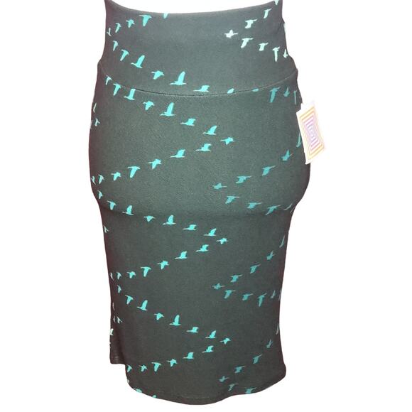 NWT Bird print Lularoe midi length skirt "Cassie", hunter forest green, sz XS - Picture 2 of 11
